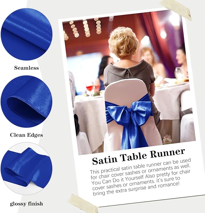 10 Pack Satin Table Runner 12 x 108 Inch Long Royal Blue Silk Table Runner - Image 4