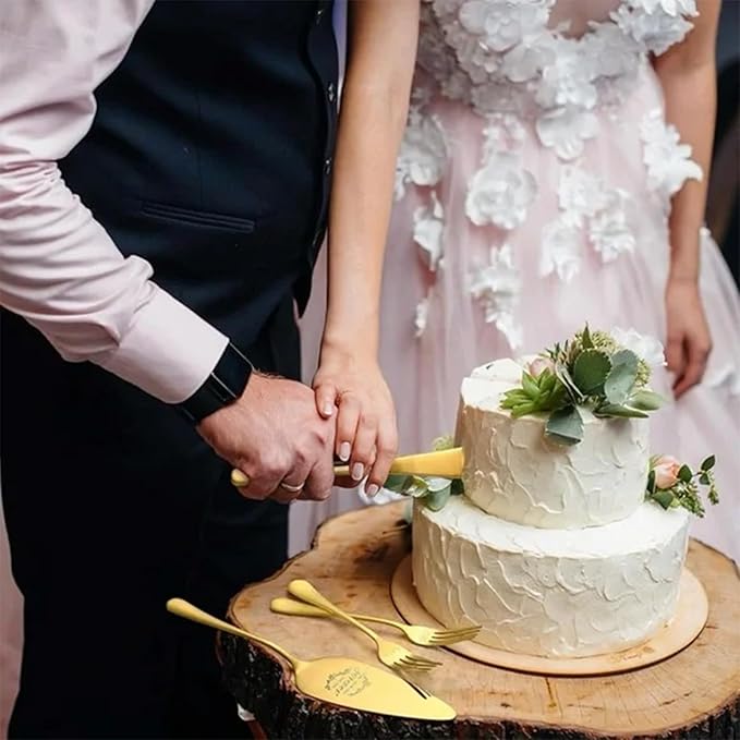Personalized Wedding Cake Knife and Server Set, Custom Gold/Silver Cake Cutting - Image 5