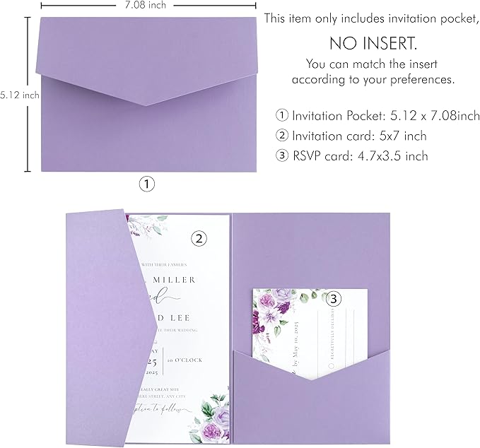 20 PCS Lilac Tri-fold Laser Cut Wedding Invitation Pockets - Image 2