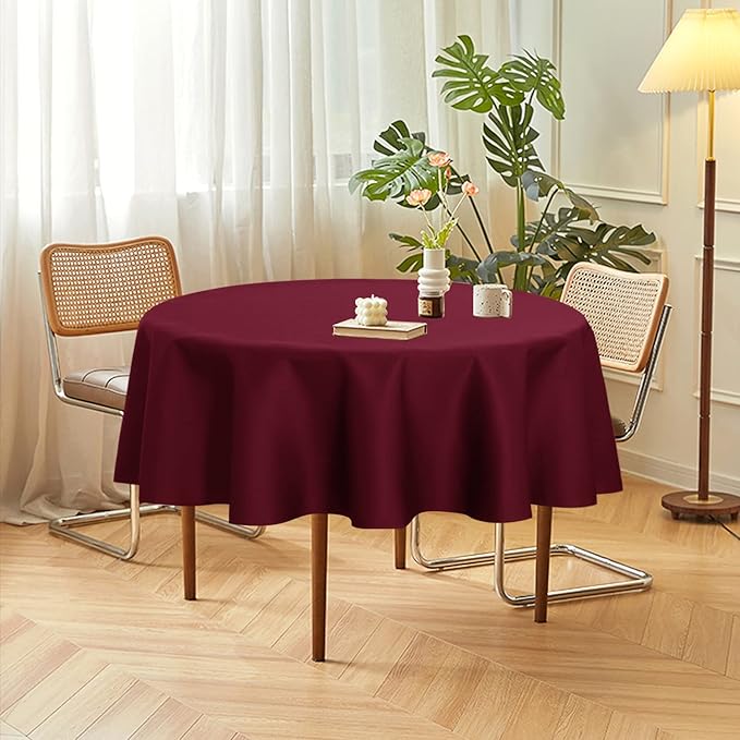 sancua 2 Pack Round Tablecloth 60 Inch Burgundy, Stain and Wrinkle Resistant - Image 3
