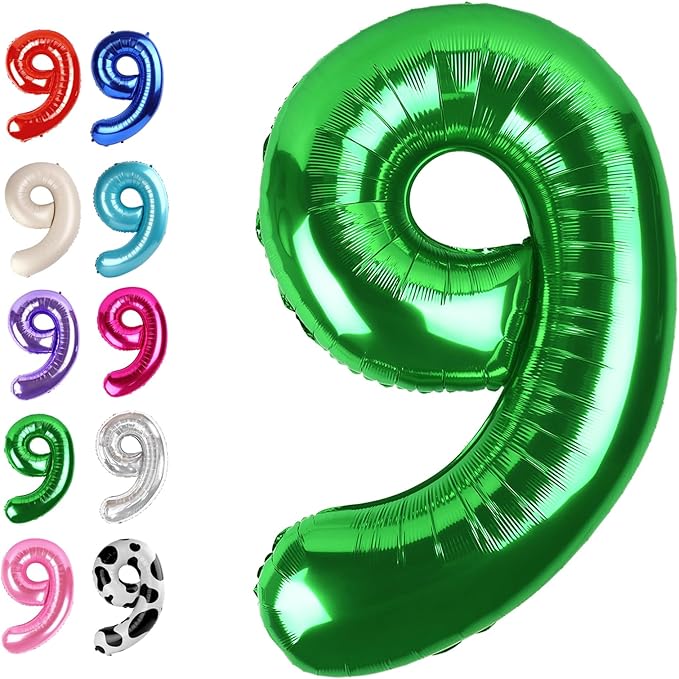 40 Inch Big Green 9 Balloon Number, Jumbo Giant Happy 9th 19 29 39 49 99 by Upgesy