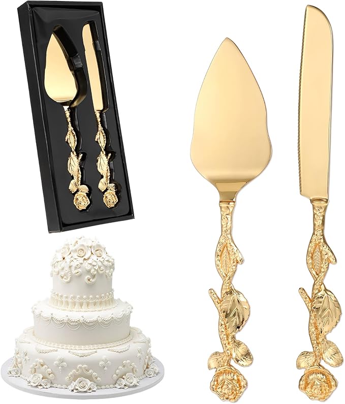 Cake Cutting Set for Wedding, Personalized Gold Cake Knife and Server Set by Unknown