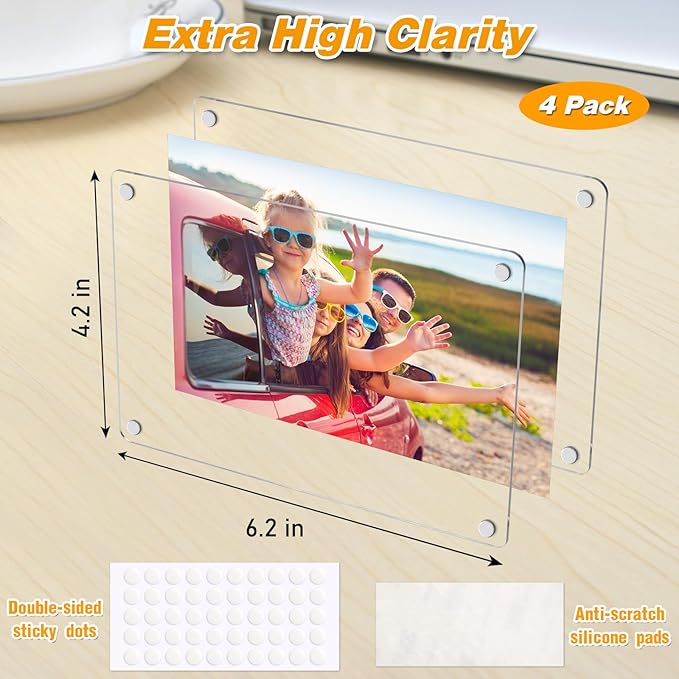 4 Pack 4×6 In Acrylic Fridge Magnetic Frame, Photo Picture Frames, Double Sided - Image 2