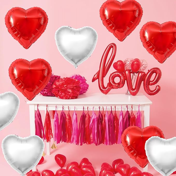 Red Silver Heart Balloons - Image 5