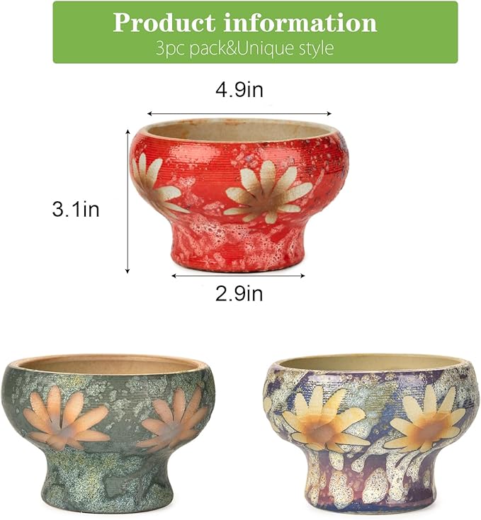 Sungmor Small Succulent Planters Set of 3, Beautiful Hand Crafted Ceramic Plant - Image 5