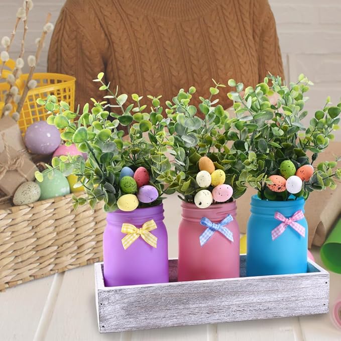 DIYDEC 3PCS Easter Mason Jars 3 * 5Inch Easter Painted Tiered Tray Decorative - Image 7
