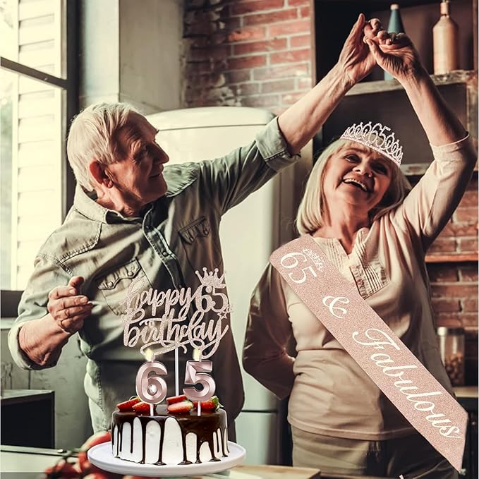 65th Birthday Decorations for Women, Including Sash, Crown/Tiara, Cake Topper - Image 8
