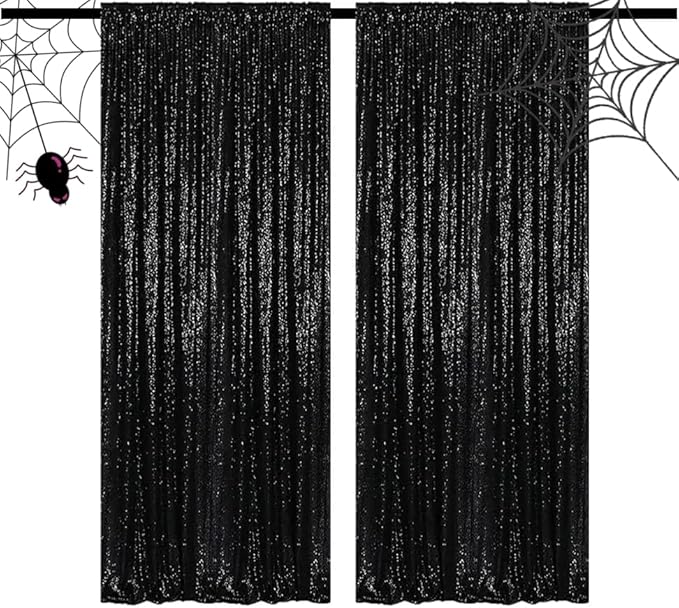 Black Sequin Curtains 4FTx8FT 2 Panels Black Sequin Backdrop - Image 7