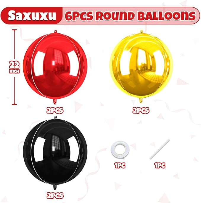 Black Gold Red Giant 4D Foil Balloons, 22 Inch Big Round Foil Balloon - Image 3