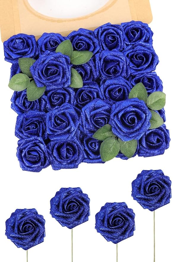 N&T NIETING Artificial Flowers Glowing Navy Blue Flowers Foam 25pcs Glitter by NTNIETING