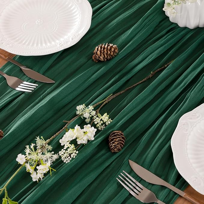 Emerald Green Table Runner Cheesecloth Table Runner 10FT Farmhouse Table - Image 2
