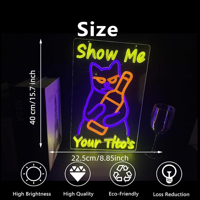 Neon Sign Cat Tito Light for Home Bar Pub, Dimmable LED Wall Light for Party - Image 3