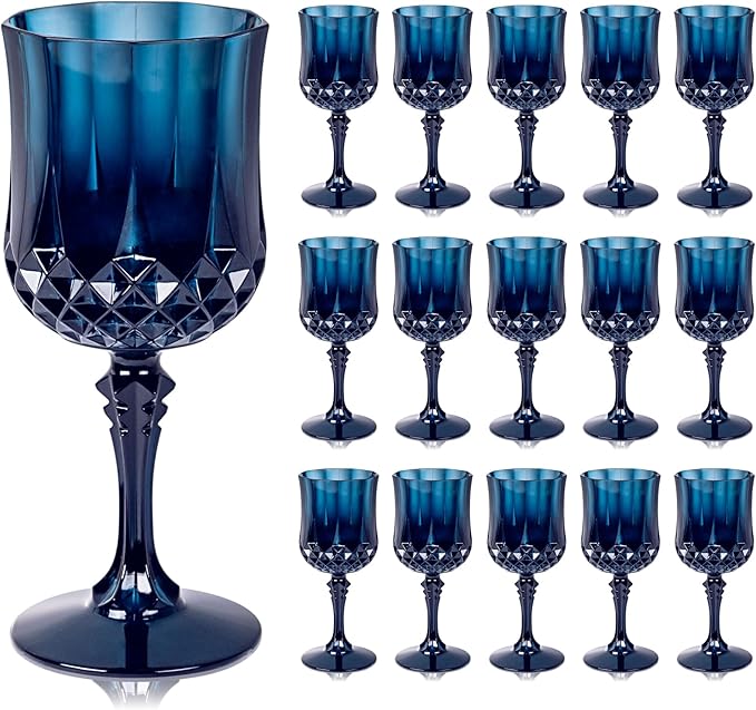 Ciaell 24PCS Blue Plastic Wine Glasses - 7 Oz Plastic Goblets by Ciaell