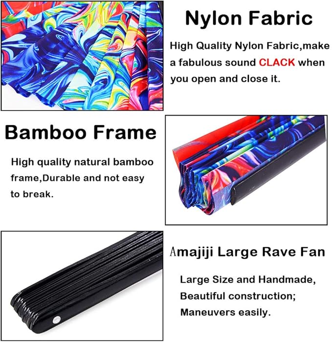 Amajiji Large Folding Hand Rave Fan Popping Fan - Image 7