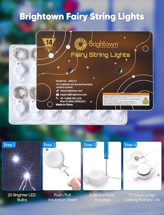 Brightown 14 Pack White LED Fairy Lights Battery Operated String Lights - Image 2