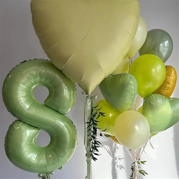 Sage Green Foil Balloon Number 7, Large Olive Green Number 7 Helium Balloon - Image 5