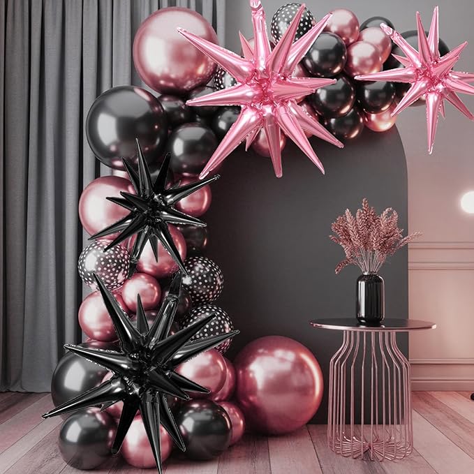 Pink Black Star Balloons - Image 5