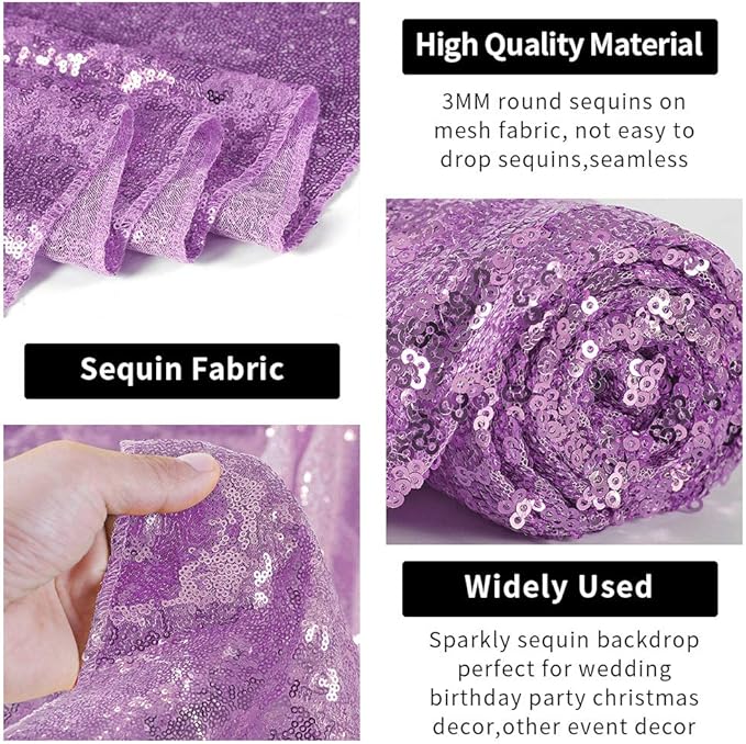 Hahuho Lavender Sequin Backdrop Curtain, Party Decoration（2 Panels, 2FT x 8FT - Image 3
