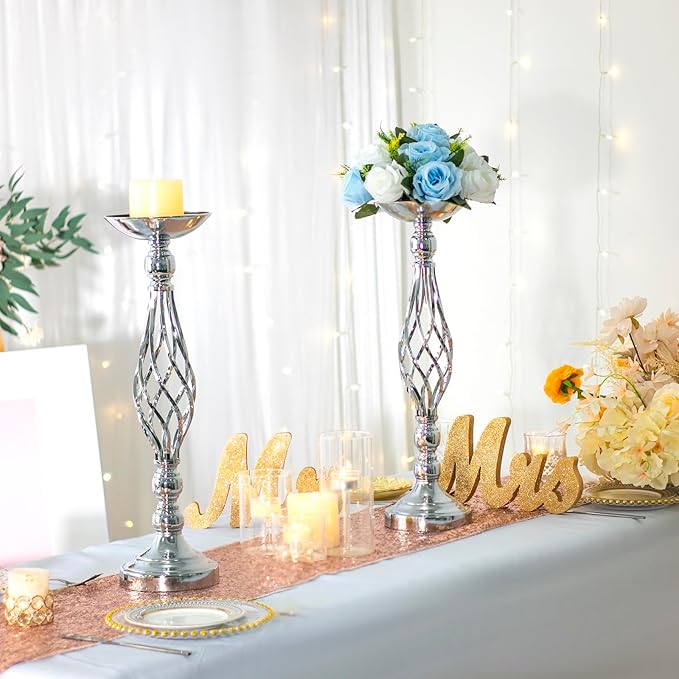 LANLONG 10pcs Metal Silver Candle Holders Road Lead Table Centerpiece Stand - Image 3