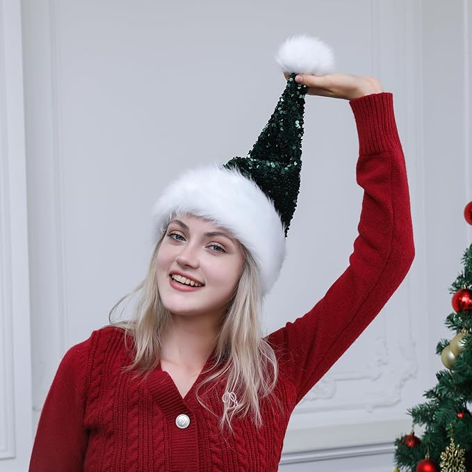 Personalized Sequin Santa Hat for Adults, Xmas Halloween New Year Holiday - Image 6