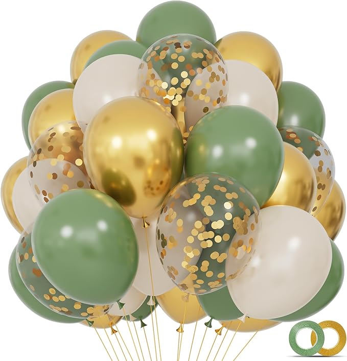68Pcs Balloons Kit 12 Inch, Sage Green Balloon Sand White Metallic Gold Balloon by KUULBELA
