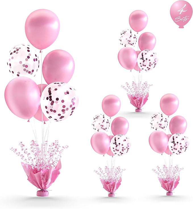 4 Set Pink Balloon Table Centerpieces by Gogoparti