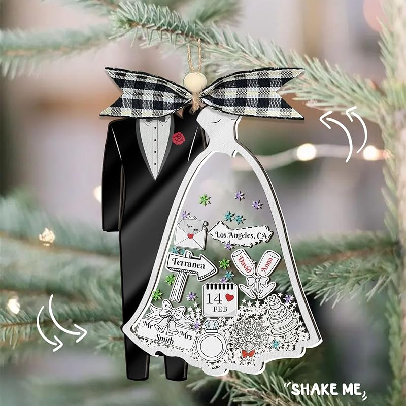 Personalized Wedding Shake Ornament, Custom Bride and Groom Christmas Ornament - Image 9