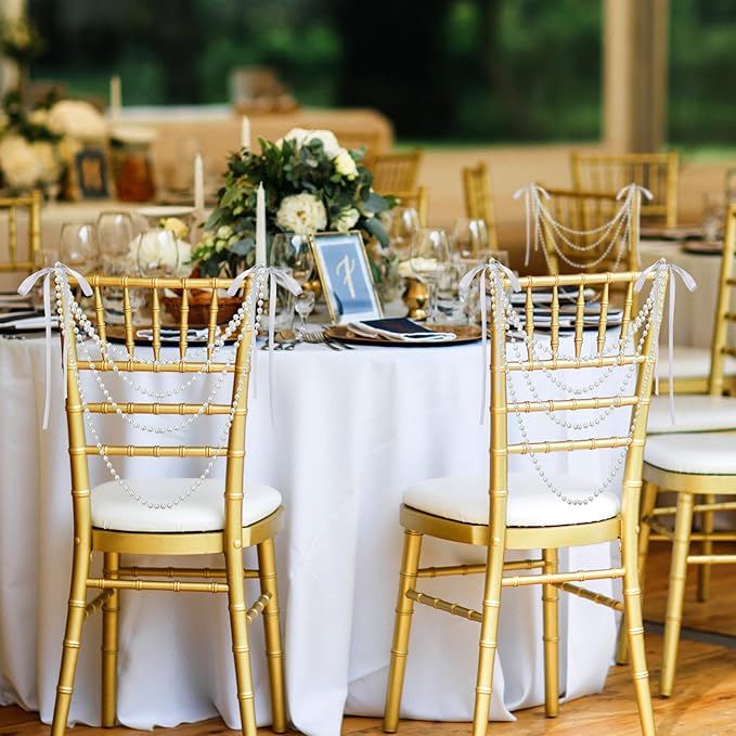 Wedding Pearl Bow Chair Decor Satin Ribbon Bows - Image 4