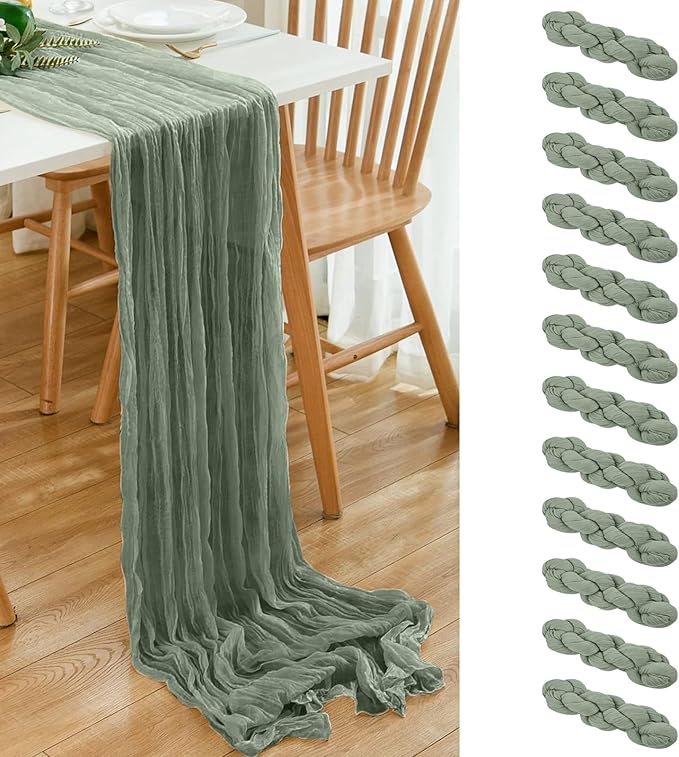 12 Pack Sage Green 10Ft Cheesecloth Table Runner 20x120 Inch Boho Wrinkled by Dspoot