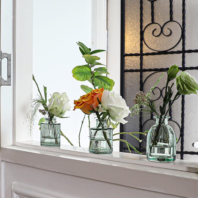 Green Glass Bud Vase Set of 22, Small Vases - Image 6