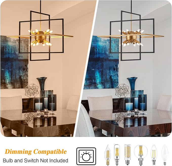 31.5'' Large Modern Lantern Chandeliers, 12-Light Black Gold Geometric Pendant - Image 5