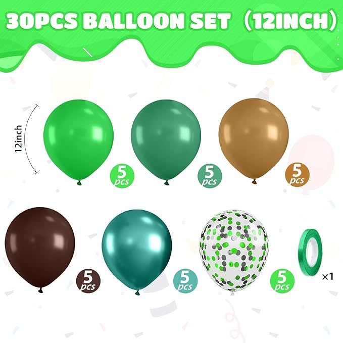 Brown and Green Balloons, 12 Inch Coffee Brown Emerald Dark Metallic Green - Image 2