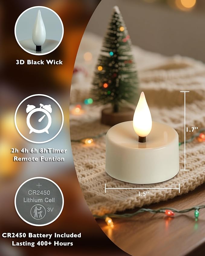 Amagic Flameless Timer Remote Tealights Candles, 3D Black Wick Flickering Tea - Image 8