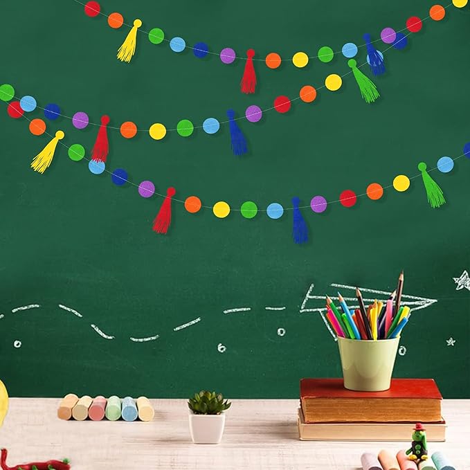 Rainbow Decorations Colorful Felt Tassel Circle Dot Garland Banner Rainbow - Image 3