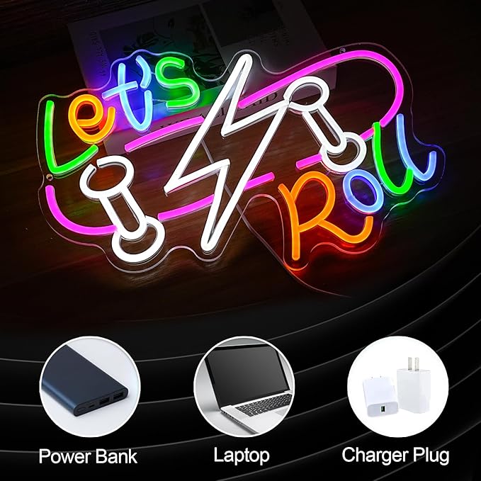 Let’s Roll Neon Sign Dimmable LED Skateboard Sign Light USB Cool Neon Light - Image 3