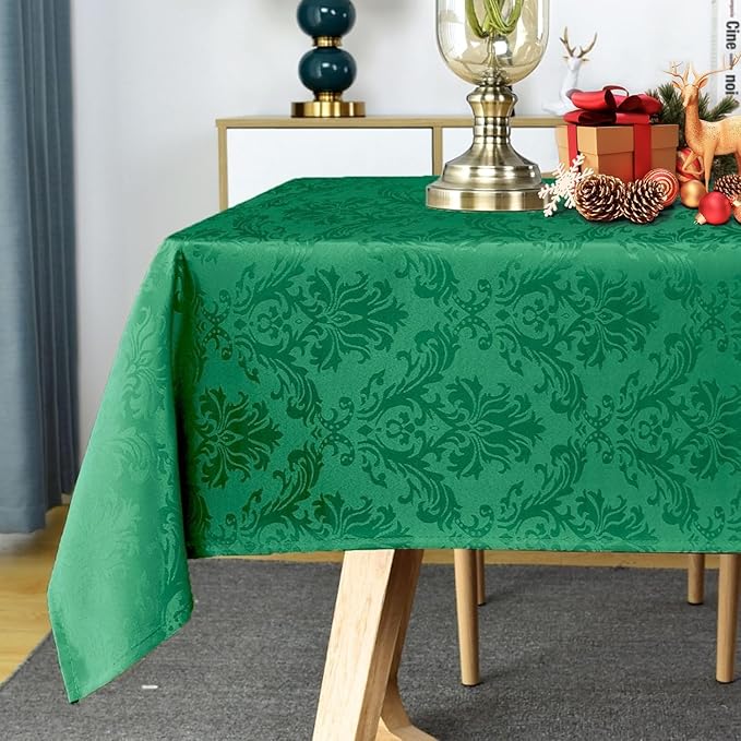 Christmas Green Square Jacquard Tablecloth, Damask Table Cloth, Spill Proof - Image 4