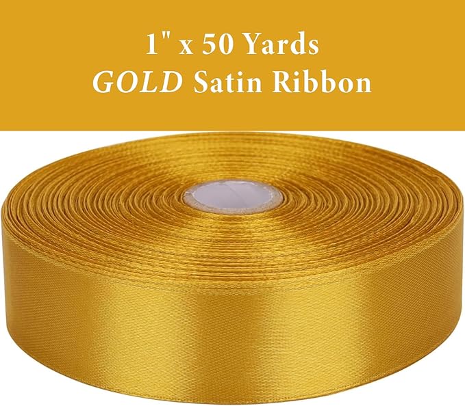 1" x 50 Yards Gold Satin Ribbon Single Faced Fabric Ribbons - Image 2