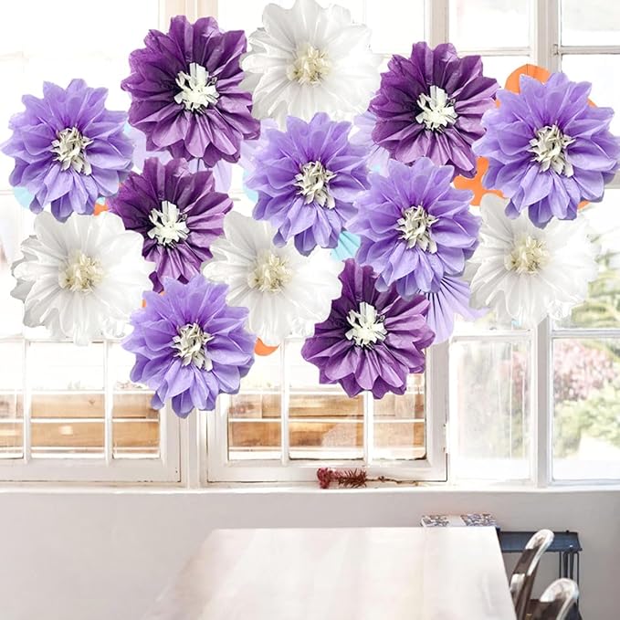 12pcs 8in & 10in Tissue Paper Flowers - Image 3