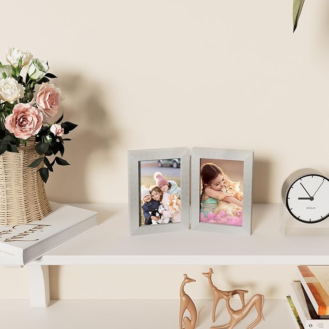 decorUhome Double 4x6 Picture Frame Vertical, Engineered Wood Bifold Photo Frame - Image 9