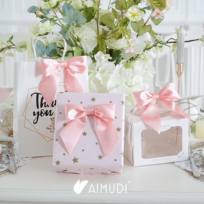 AIMUDI Baby Pink Satin Bows 5.5" Bows - Image 3