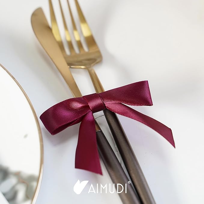 AIMUDI Burgundy Twist Tie Bows 2.5" Pre Tied Maroon Bows Premade Satin Gift Bows - Image 5