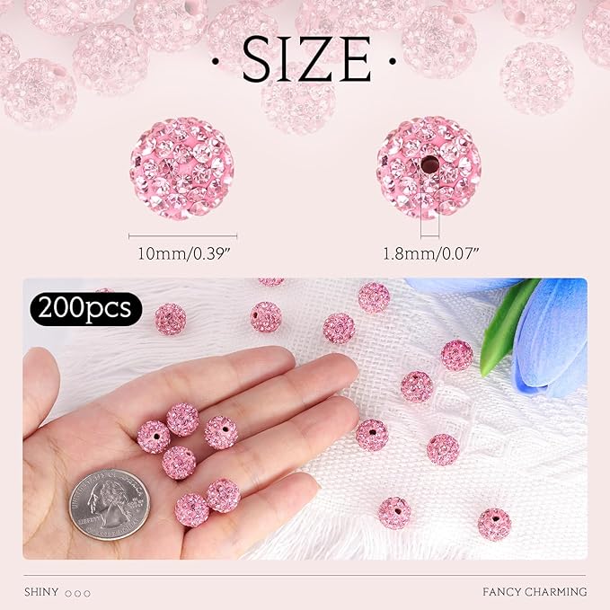 200pcs 10mm Pink Rhinestone Beads - Image 2