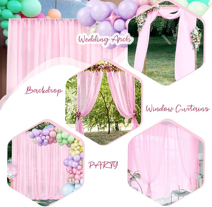 PARTISKY 10x10ft Pink Chiffon Sheer Backdrop Curtains, Wrinkle-Free Wedding - Image 3