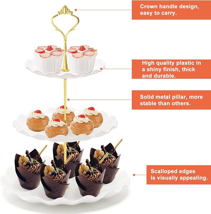 Coitak 3 Tier Cupcake Stand, Plastic Tiered Serving Stand, Dessert Tower Tray - Image 4