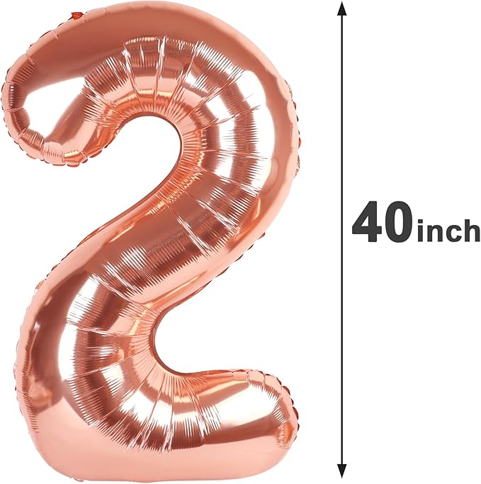 Rose Gold 40 Inch Big Number Balloon Birthday Decoration, Number 2 Helium - Image 3