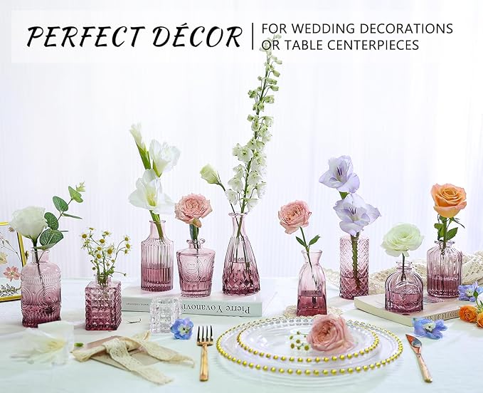 12pcs Glass Bud Vase Set, Small Purple Flower Vases - Image 3
