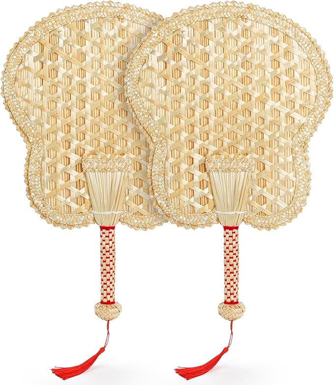 Goaste 2 Packs Hand Woven Fan, Handheld Wheat Straw Fans, Rustic Chinese Manual by Goaste