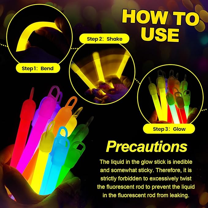 Lewtemi 4" or 6" 100 Pack Bright Glow Sticks Bulk, Glow in The Dark Party - Image 3