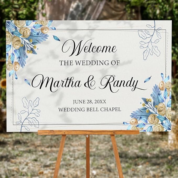 Editable Watercolor Wedding Welcome Sign, Boho Floral Template, Printable Blue - Image 5