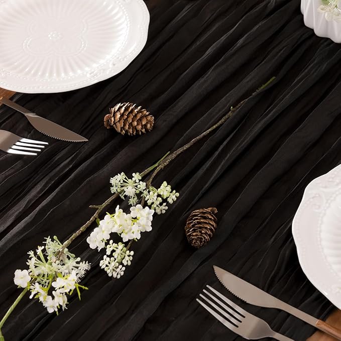 Black Table Runner Cheesecloth Table Runner 10FT Farmhouse Table Runners 120 - Image 2